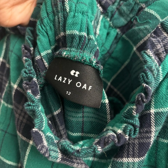 Lazy Oaf Plaid Flannel Midi Dress Size 12 Tie Straps Button Front Green Black - Picture 7 of 11